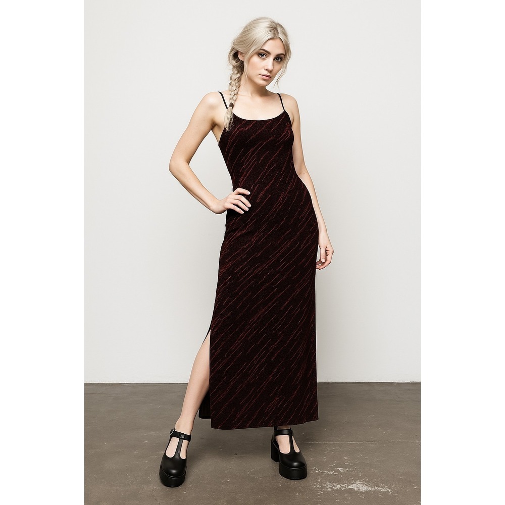 VTG Y2KJump Apparel Maxi Dress 5/6 Black Red Metallic Shimmer Goth Clubwear